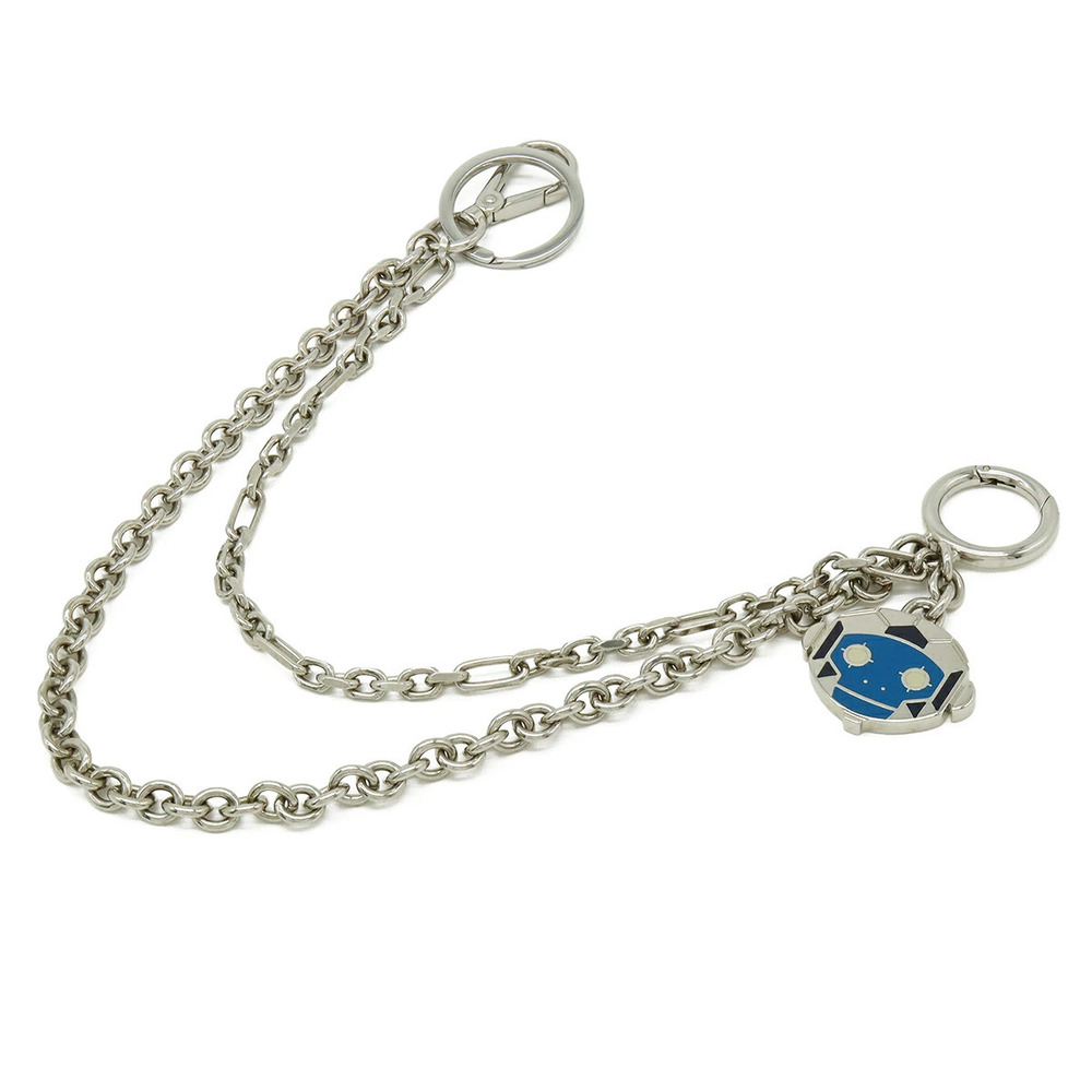 Prada Robot Monkey Bag Charm Wallet Chain Keyring Metal Silver Blue